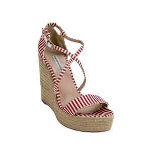 Tabitha Simmons Womens Striped Espadrille Wedge Sandals Red White Size 38 8